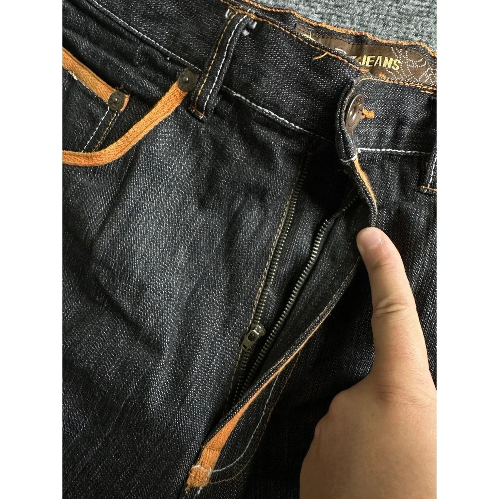 Mens Noiz Jeans Black Denim Shorts Orange Stitching 100% Cotton, Size 36